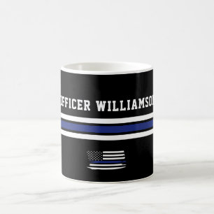 Minimalistische Thin Blue Line politieagent op maa Koffiemok