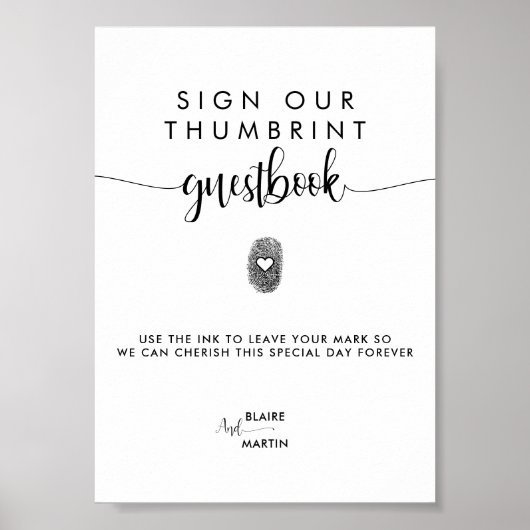 Minimalistische Thumbprint bruiloft Gast Boek teke Poster (Voorkant)