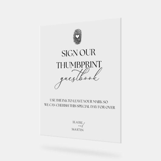 Minimalistische Thumbprint bruiloft Gastenboek Acryl Bord (Hoek)