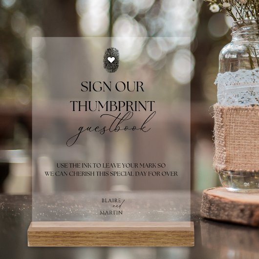 Minimalistische Thumbprint bruiloft Gastenboek Acryl Bord