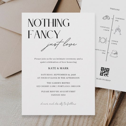 Minimalistische Tijdlijn QR code RSVP Micro Bruilo Kaart