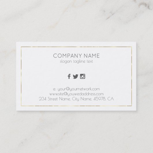 Minimalistische Tin gouden rand op wit Visitekaartje (Achterkant)