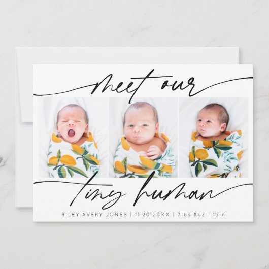 Minimalistische Tiny Human Newborn Baby 3 fotocoll Aankondiging (Voorkant)