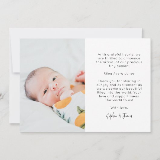 Minimalistische Tiny Human Newborn Baby 3 fotocoll Aankondiging (Achterkant)