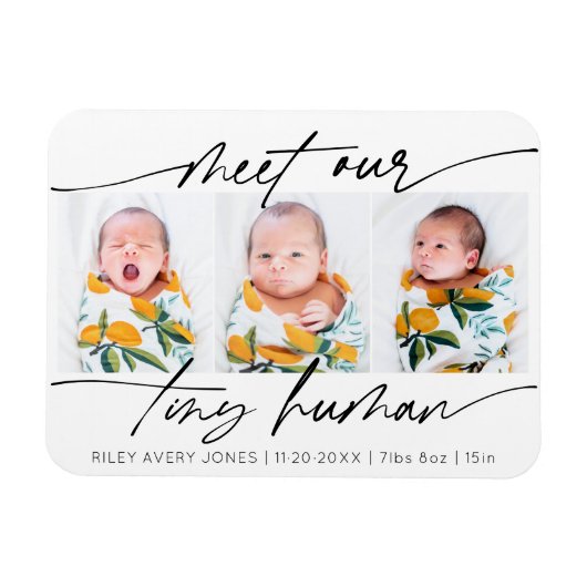 Minimalistische Tiny Human Newborn Baby 3 fotocoll Magneet (Horizontaal)