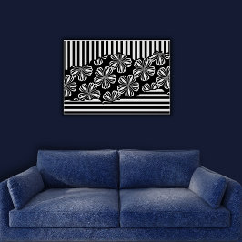 Minimalistische torn Black & White Floral Stripes Poster