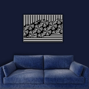Minimalistische torn Black & White Floral Stripes Poster