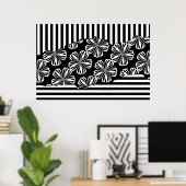 Minimalistische torn Black & White Floral Stripes Poster (Thuiskantoor)