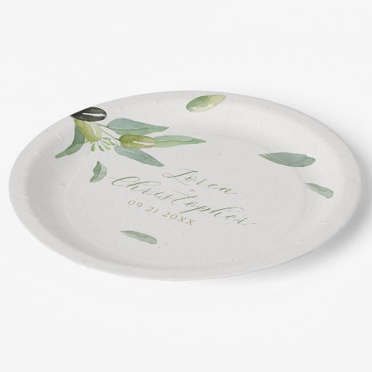 Minimalistische Toscaanse olijfbladeren tak Papieren Bordje (Gekanteld)