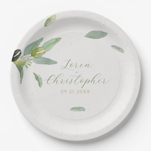 Minimalistische Toscaanse olijfbladeren tak Papieren Bordje (Voorkant)