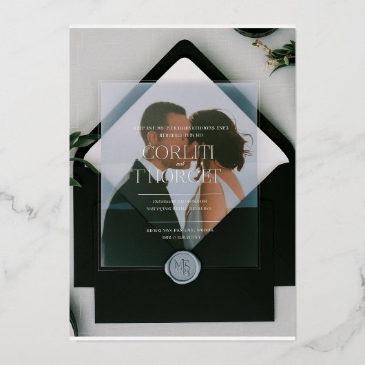 Minimalistische transparante huwelijksuitnodiging folie uitnodiging (Achterkant)