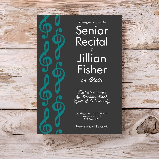 Minimalistische Treble Clef Senior Music recital Kaart