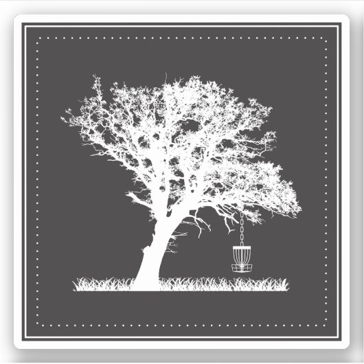 Minimalistische Tree Basket Disc Golf Sticker (Voorkant)