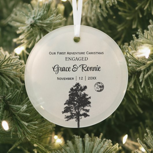 Minimalistische Tree Moon Couple verloofd met Chri Glas Ornament (Insitu)