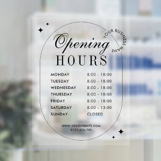 Minimalistische trendy bedrijfslogo openingstijden raamsticker