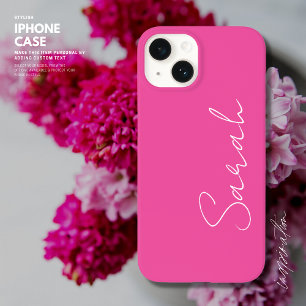 Minimalistische Trendy Chique Roze en Wit Script N Case-Mate iPhone 14 Hoesje