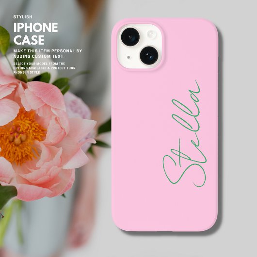 Minimalistische Trendy Groene en Roze Script Naam Case-Mate iPhone Case