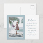 Minimalistische trendy lichtblauwe foto verjaardag uitnodiging briefkaart (Voorkant / Achterkant)