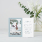 Minimalistische trendy lichtblauwe foto verjaardag uitnodiging briefkaart (Staand voorkant)