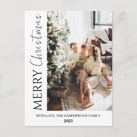 Minimalistische trendy moderne foto familie kerst feestdagenkaart (Voorkant)