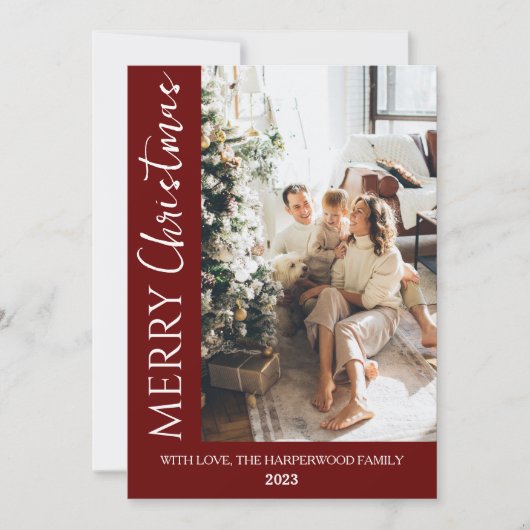 Minimalistische trendy moderne foto familie kerst feestdagenkaart (Voorkant)