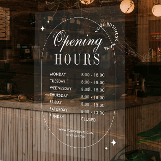 Minimalistische trendy openingsuren wit raamsticker