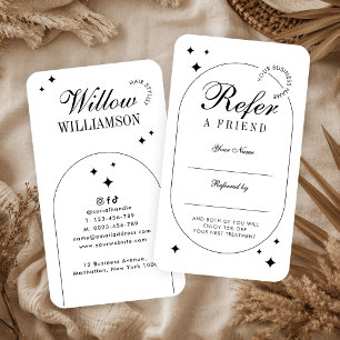 Minimalistische trendy vintage script beauty salon aanbevelingskaartje