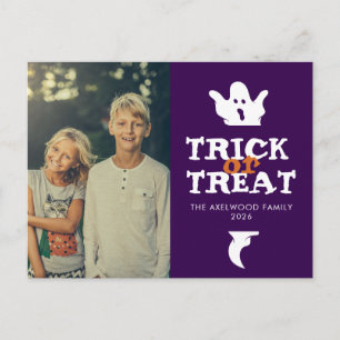 Minimalistische 'Trick or Treat' Halloween-foto Feestdagenkaart