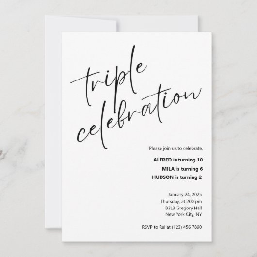 Minimalistische Triple Celebration gezamenlijke ve Kaart (Voorkant)