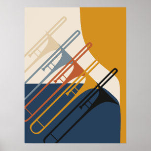 Minimalistische Trombone Harmonie Mid-Century Mo Poster
