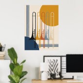 Minimalistische trombonekwartet | Midden-euwse mod Poster (Thuiskantoor)