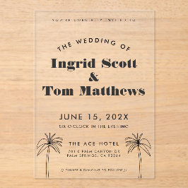 Minimalistische tropen bruiloft acryl uitnodigingen