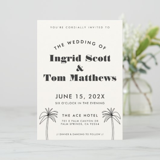 Minimalistische tropen bruiloft uitnodiging (Staand voorkant)