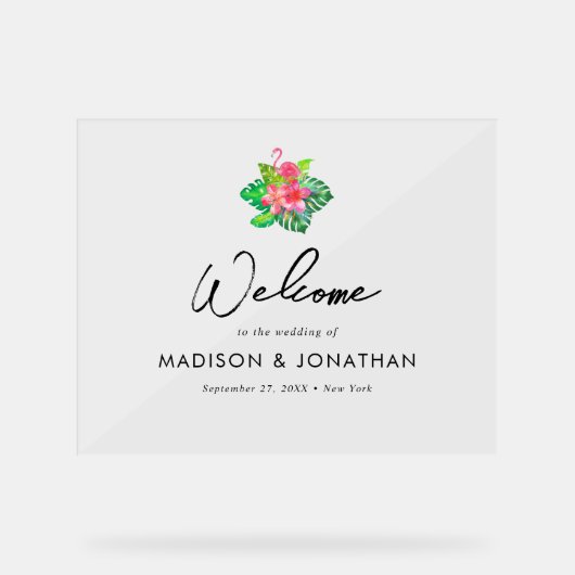 Minimalistische Tropical Paradise bruiloft welkom Acryl Bord (Voorkant)