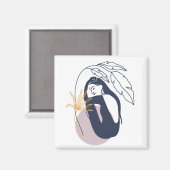 Minimalistische tropische Boho-vrouw in blauw Magneet (Voorkant / Achterkant)