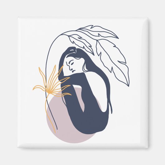 Minimalistische tropische Boho-vrouw in blauw Magneet (Voorkant)