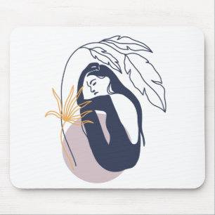 Minimalistische tropische Boho-vrouw in blauw Muismat