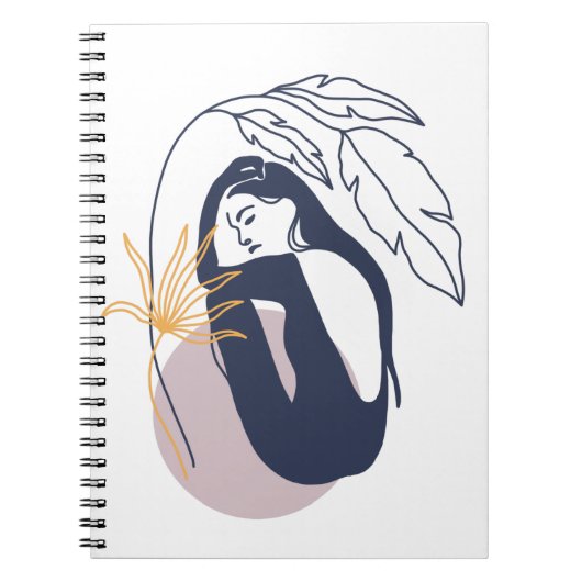 Minimalistische tropische Boho-vrouw in blauw Notitieboek (Voorkant)
