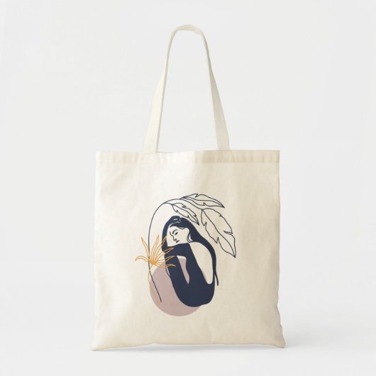 Minimalistische tropische Boho-vrouw in blauw Tote Bag (Voorkant)