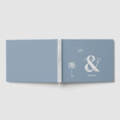 Minimalistische Tropische Bruiloft Stoffig Blauw Gastenboek (Volledig)