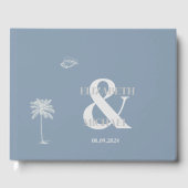 Minimalistische Tropische Bruiloft Stoffig Blauw Gastenboek (Voorkant)