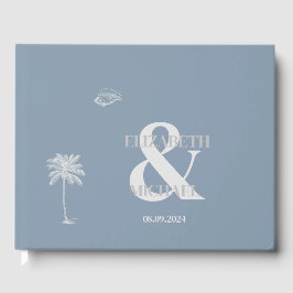 Minimalistische Tropische Bruiloft Stoffig Blauw Gastenboek