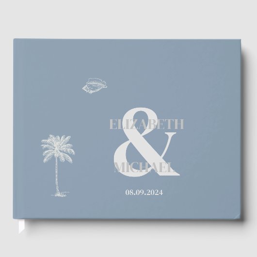 Minimalistische Tropische Bruiloft Stoffig Blauw Gastenboek (Voorkant)
