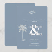 Minimalistische Tropische Bruiloft Stoffig Blauw Kaart (Voorkant / Achterkant)