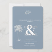 Minimalistische Tropische Bruiloft Stoffig Blauw Kaart (Voorkant)