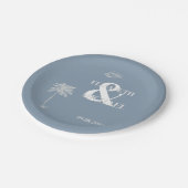 Minimalistische Tropische Bruiloft Stoffig Blauw Papieren Bordje (Gekanteld)