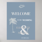 Minimalistische Tropische Bruiloft Stoffig Blauw Poster (Voorkant)