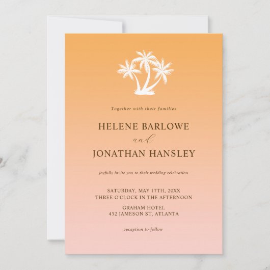 Minimalistische Tropische Palm Bestemming Bruiloft Kaart (Voorkant)