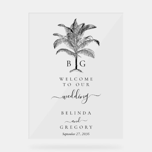 Minimalistische Tropische Palmboom Monogram Bruilo Acryl Bord (Voorkant)