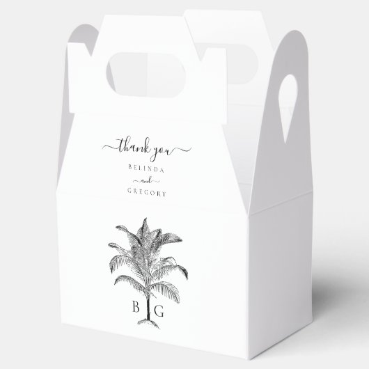 Minimalistische Tropische Palmboom Monogram Bruilo Bedankdoosjes (Geopend)
